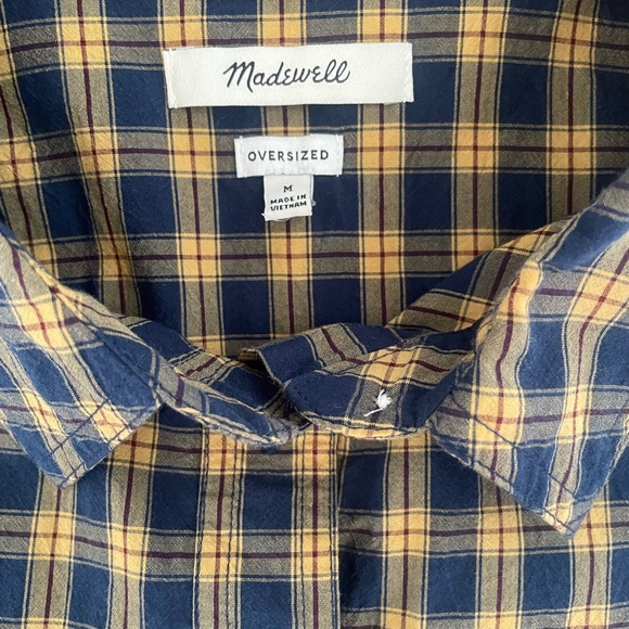 Madewell Signature Plaid Poplin Oversized Cropped ButtonDown Shirt Navy Yellow M - Picture 5 of 5